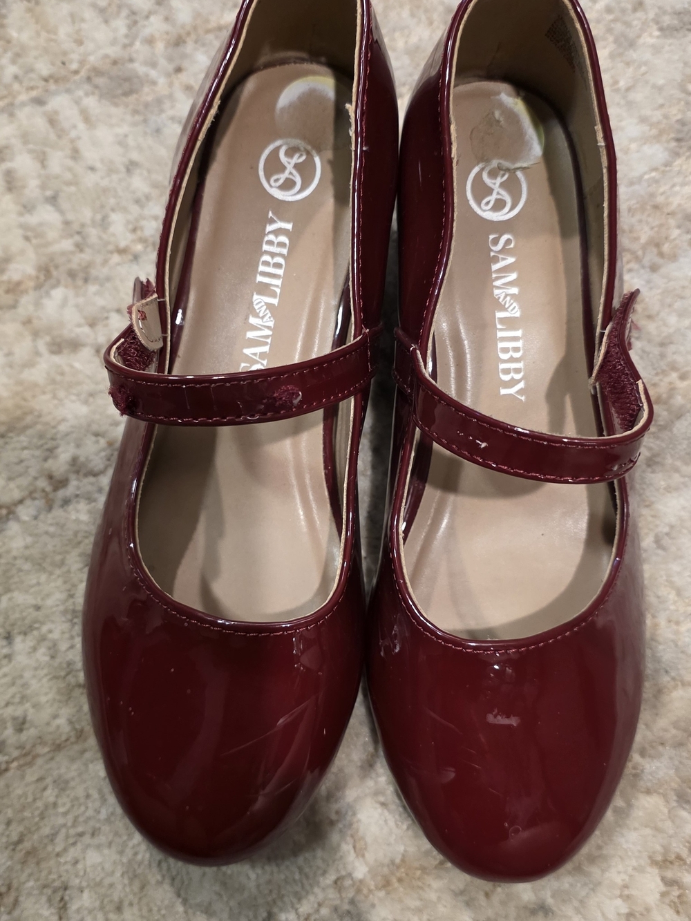 Sam & Libby Women's Burgundy Patent Mary Jane Flats with Strap
